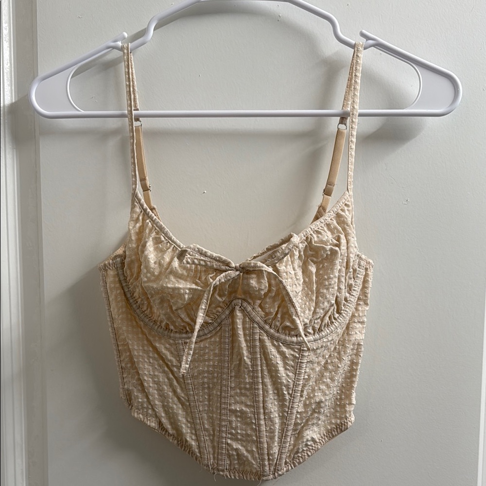 Urban Outfitters Out From Under Gingham Cream White Bustier Corset Crop Tank Top